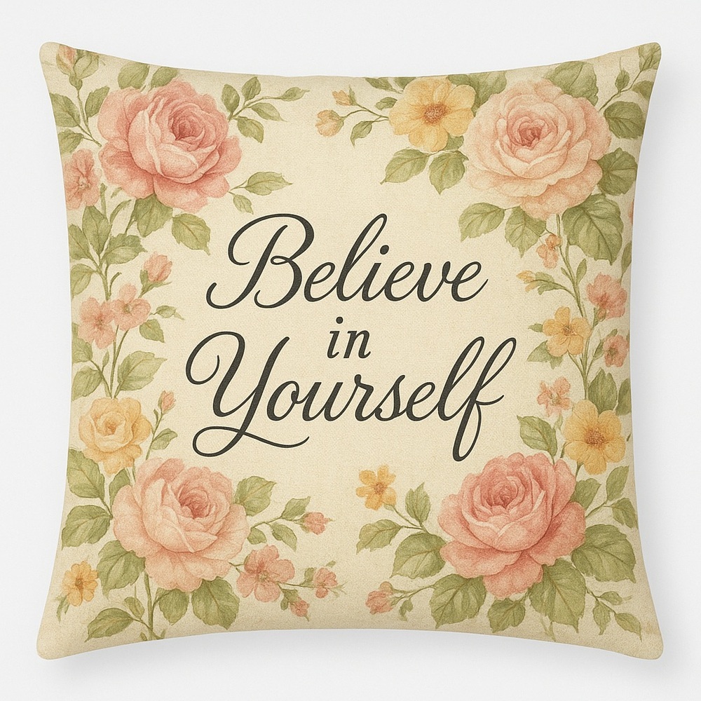 Throw pillow Floral Decorative Pillow with Inspirational Quote